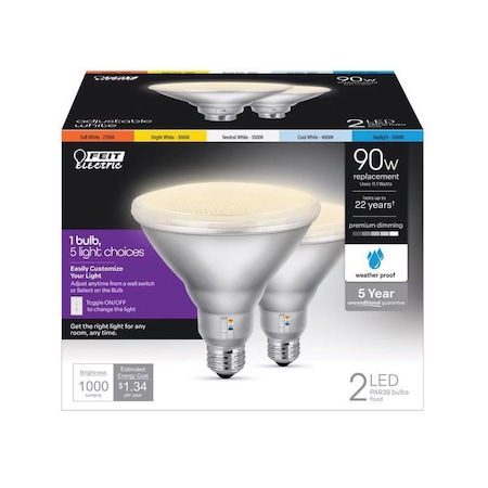Feit Electric Feit PAR38 E26 (Medium) LED Bulb Adjustable White 90 Watt Equivalence 2 pk PAR38DM/6WYCA/2